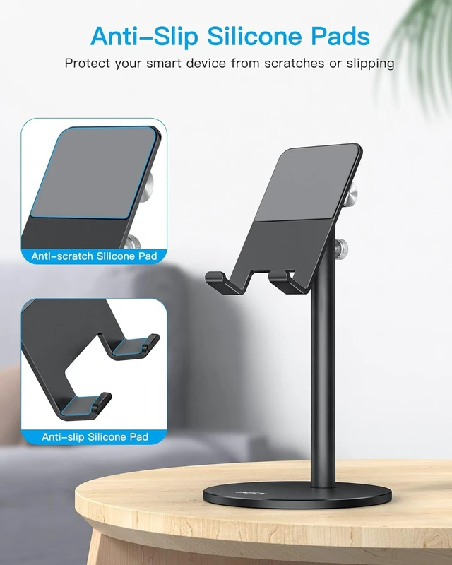 Alt view image 5 of 7 - CA04 Aluminum Tablet Phone Stand, Adjustable Desk Stand Black | Aluminum Alloy · Fits Phone & Tablets 4-11" · Sturdy Build for Gaming, Meeting · Height & Angle Adjustable