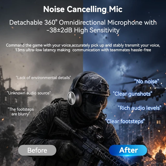 Alt view image 2 of 7 - Wireless Gaming Headset with Mic Over Ear Headphones Noise Cancelling | 13Ms Latency,110H Battery,4-in-1 Connection,Foldable,Black Bluetooth Headset Headphones for PS5,Xbox,PC,PS4,Mac,Switch,Mobile
