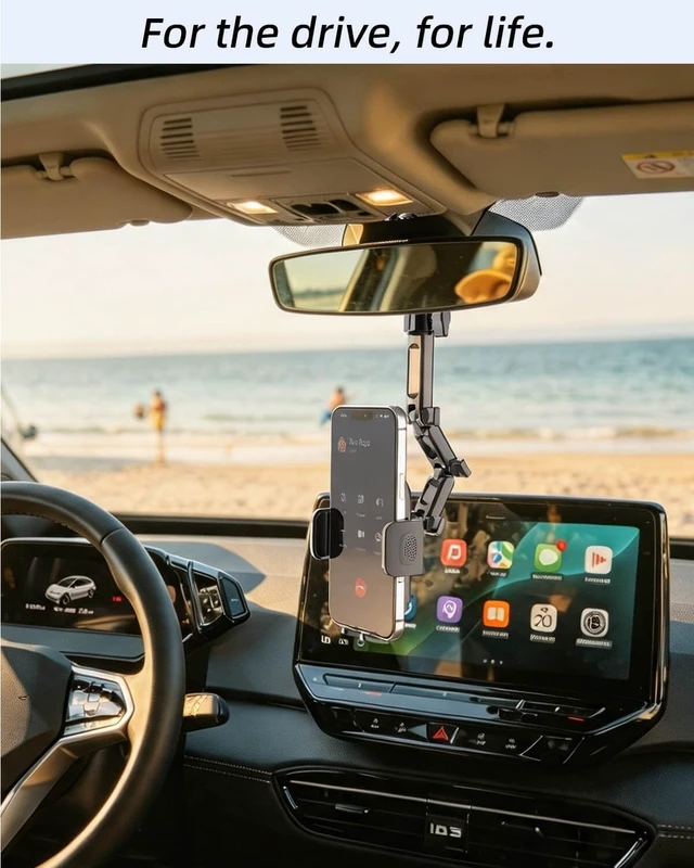 Alt view image 2 of 7 - Phone Holder Car, Rear View Mirror Phone Holder - Aluminum Alloy Mount Multi-Angle Adjustment Rotatable and Retractable Compatible with All 4-7 Inch iPhone and Android Cell Phones