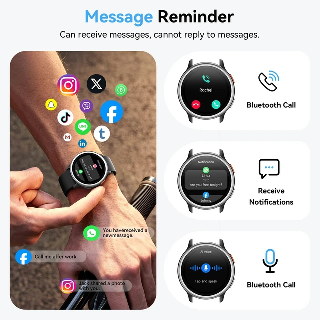 Alt view image 2 of 7 - Smart Watch for Men Women, 1.27" HD Smartwatch (Answer/Make Calls), 2 Bands | Compatible iPhone/Samsung/Android, 120+ Sport Modes Fitness Tracker with Heart Rate/Sleep/Step Monitor, IP68 Waterproof