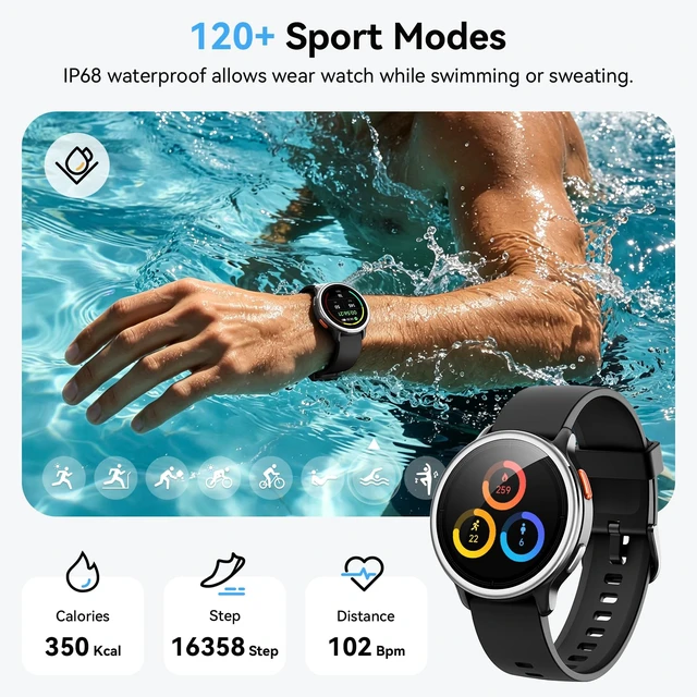 Alt view image 3 of 7 - Smart Watch for Men Women, 1.27" HD Smartwatch (Answer/Make Calls), 2 Bands | Compatible iPhone/Samsung/Android, 120+ Sport Modes Fitness Tracker with Heart Rate/Sleep/Step Monitor, IP68 Waterproof