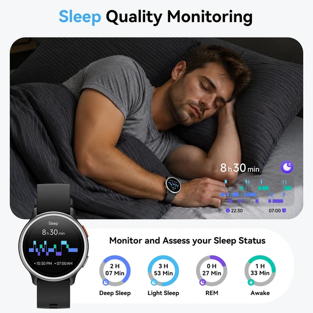 Alt view image 4 of 7 - Smart Watch for Men Women, 1.27" HD Smartwatch (Answer/Make Calls), 2 Bands | Compatible iPhone/Samsung/Android, 120+ Sport Modes Fitness Tracker with Heart Rate/Sleep/Step Monitor, IP68 Waterproof