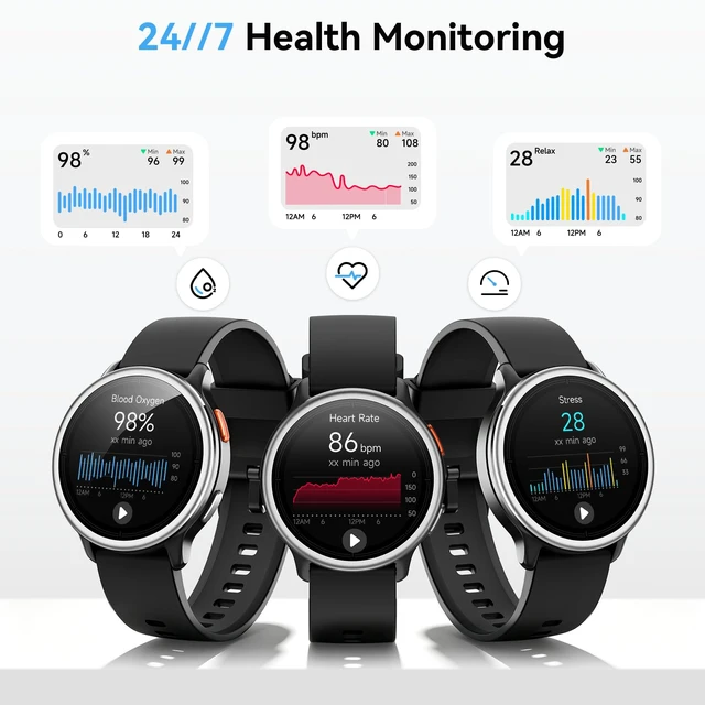 Alt view image 5 of 7 - Smart Watch for Men Women, 1.27" HD Smartwatch (Answer/Make Calls), 2 Bands | Compatible iPhone/Samsung/Android, 120+ Sport Modes Fitness Tracker with Heart Rate/Sleep/Step Monitor, IP68 Waterproof