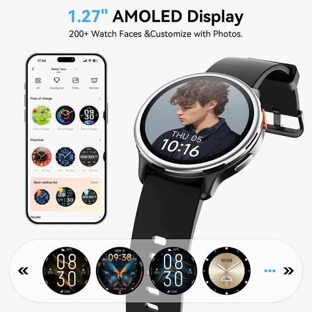 Alt view image 7 of 7 - Smart Watch for Men Women, 1.27" HD Smartwatch (Answer/Make Calls), 2 Bands | Compatible iPhone/Samsung/Android, 120+ Sport Modes Fitness Tracker with Heart Rate/Sleep/Step Monitor, IP68 Waterproof