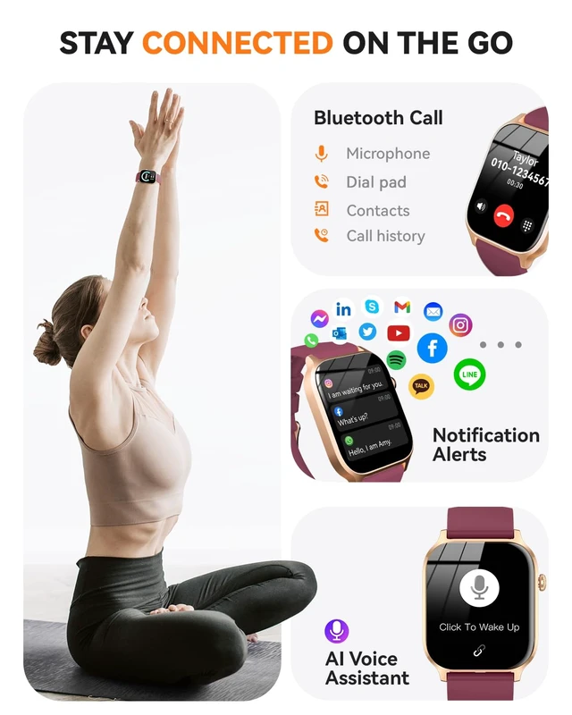 Alt view image 2 of 7 - Smart Watches for Women Men, Fitness Tracker Watch with 110 Sports Modes, Step Counter/Sleep Monitor/Pedometer, IP68 Waterproof, Bluetooth Call & Music Control Smartwatch for iPhone/Android,Wine Red