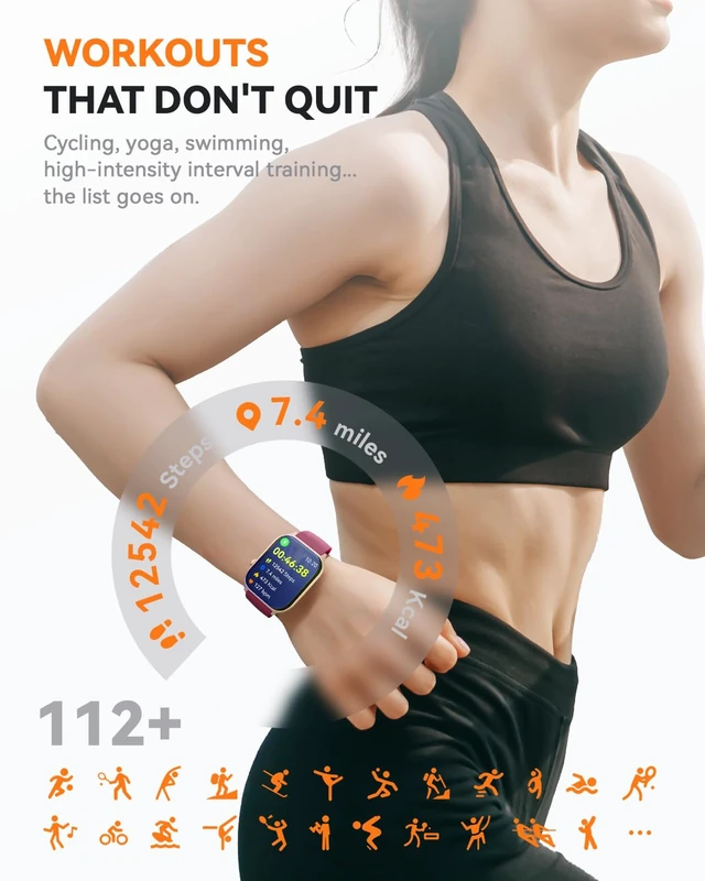 Alt view image 3 of 7 - Smart Watches for Women Men, Fitness Tracker Watch with 110 Sports Modes, Step Counter/Sleep Monitor/Pedometer, IP68 Waterproof, Bluetooth Call & Music Control Smartwatch for iPhone/Android,Wine Red