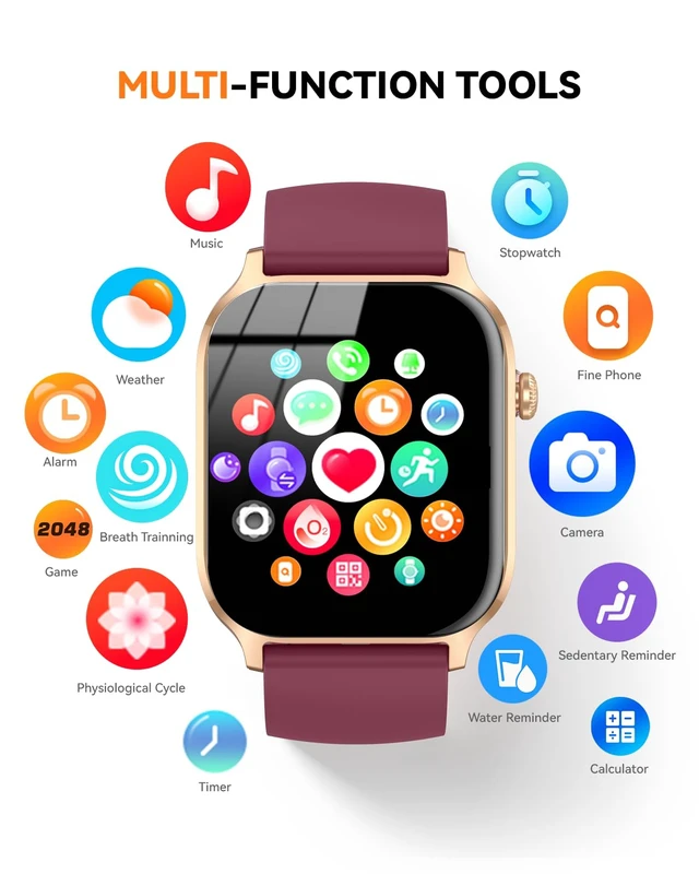 Alt view image 7 of 7 - Smart Watches for Women Men, Fitness Tracker Watch with 110 Sports Modes, Step Counter/Sleep Monitor/Pedometer, IP68 Waterproof, Bluetooth Call & Music Control Smartwatch for iPhone/Android,Wine Red