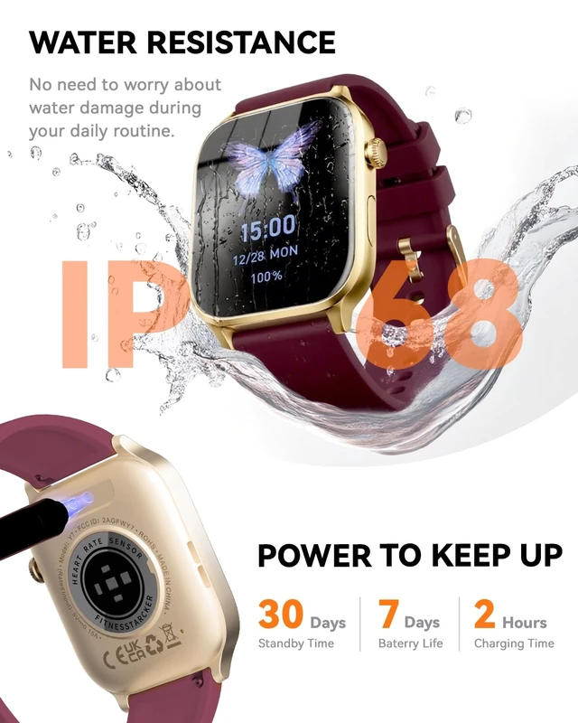 Alt view image 6 of 7 - Smart Watches for Women Men, Fitness Tracker Watch with 110 Sports Modes, Step Counter/Sleep Monitor/Pedometer, IP68 Waterproof, Bluetooth Call & Music Control Smartwatch for iPhone/Android,Wine Red