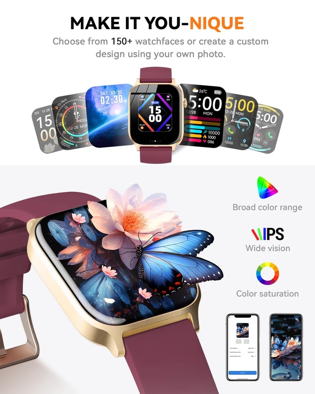 Alt view image 5 of 7 - Smart Watches for Women Men, Fitness Tracker Watch with 110 Sports Modes, Step Counter/Sleep Monitor/Pedometer, IP68 Waterproof, Bluetooth Call & Music Control Smartwatch for iPhone/Android,Wine Red