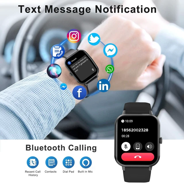 Alt view image 2 of 6 - Smart Watch for Men Women Compatible with iOS Android Phone, 1.83" Full Touchscreen IP68 Waterproof Smartwatch,Fitness Tracker with Make/Recive Call 123+ Sport Modes Heart Rate/Sleep Monitor