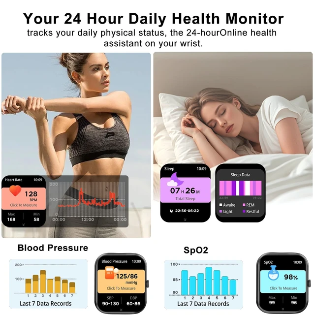 Alt view image 3 of 6 - Smart Watch for Men Women Compatible with iOS Android Phone, 1.83" Full Touchscreen IP68 Waterproof Smartwatch,Fitness Tracker with Make/Recive Call 123+ Sport Modes Heart Rate/Sleep Monitor