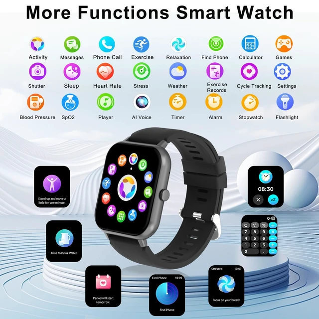 Alt view image 5 of 6 - Smart Watch for Men Women Compatible with iOS Android Phone, 1.83" Full Touchscreen IP68 Waterproof Smartwatch,Fitness Tracker with Make/Recive Call 123+ Sport Modes Heart Rate/Sleep Monitor