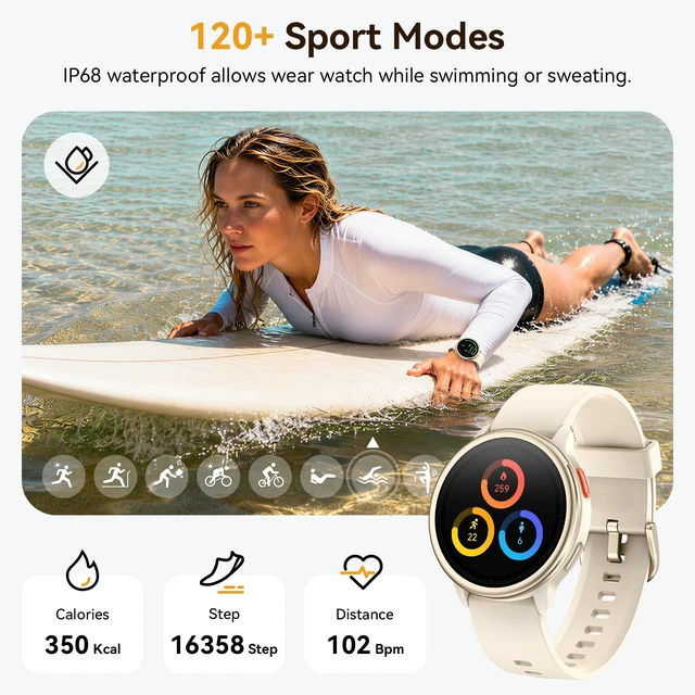 Alt view image 3 of 7 - Smart Watch for Women, 1.27" HD Smartwatch (Answer/Make Calls) | Compatible iPhone/Samsung/Android, 120+ Sport Modes Fitness Tracker with Heart Rate/Sleep/Step Monitor, IP68 Waterproof