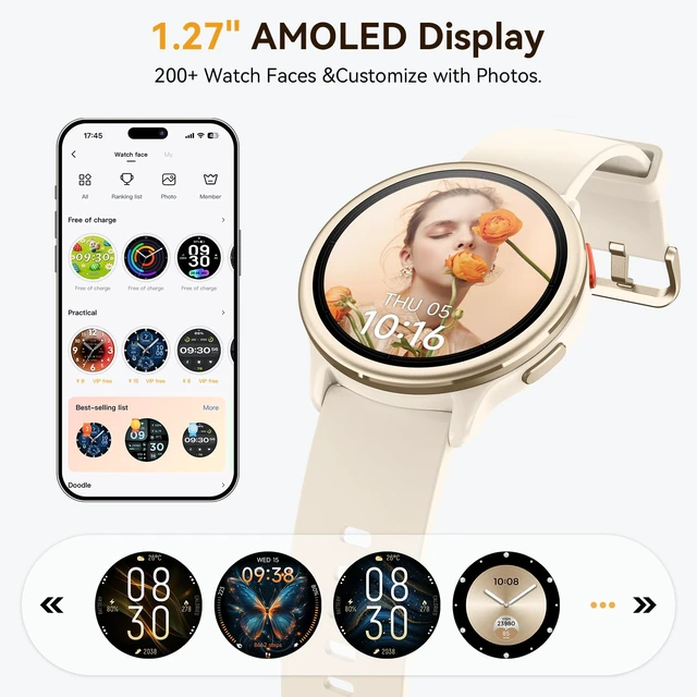 Alt view image 7 of 7 - Smart Watch for Women, 1.27" HD Smartwatch (Answer/Make Calls) | Compatible iPhone/Samsung/Android, 120+ Sport Modes Fitness Tracker with Heart Rate/Sleep/Step Monitor, IP68 Waterproof