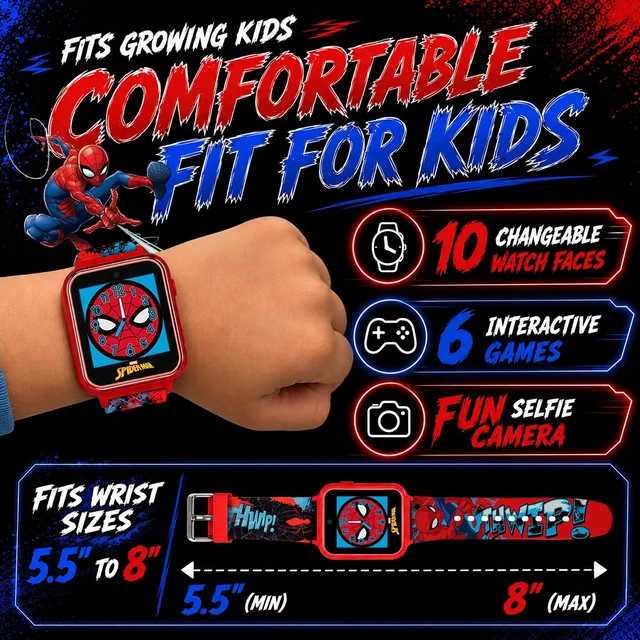 Alt view image 2 of 4 - Marvel Spider-Man Red Educational Touchscreen Smart Watch Toy for Boys, Girls, Toddlers - Selfie Cam, Learning Games, Alarm, Calculator, Pedometer, and More (Model: SPD4588AZ)