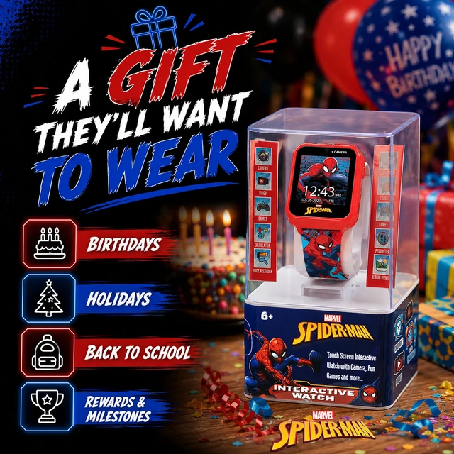 Alt view image 3 of 4 - Marvel Spider-Man Red Educational Touchscreen Smart Watch Toy for Boys, Girls, Toddlers - Selfie Cam, Learning Games, Alarm, Calculator, Pedometer, and More (Model: SPD4588AZ)