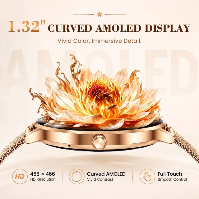 Alt view image 2 of 7 - Smart Watch for Women Android/iPhone, 1.32" Curved AMOLED 2 Bands | Fitness Tracker with Bluetooth Calling, Wireless Charging, IP68 Waterproof, Heart Rate/Sleep/SpO2 Monitor, 110+ Sports Model