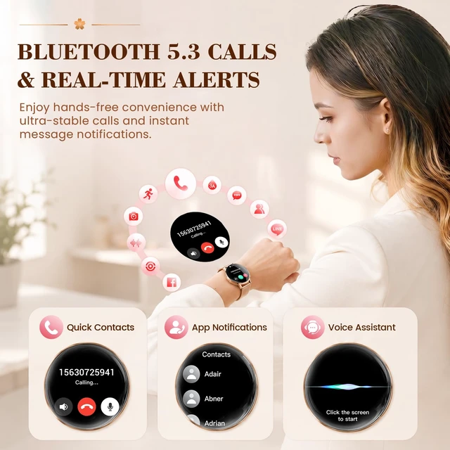 Alt view image 4 of 7 - Smart Watch for Women Android/iPhone, 1.32" Curved AMOLED 2 Bands | Fitness Tracker with Bluetooth Calling, Wireless Charging, IP68 Waterproof, Heart Rate/Sleep/SpO2 Monitor, 110+ Sports Model