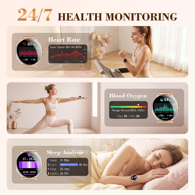 Alt view image 7 of 7 - Smart Watch for Women Android/iPhone, 1.32" Curved AMOLED 2 Bands | Fitness Tracker with Bluetooth Calling, Wireless Charging, IP68 Waterproof, Heart Rate/Sleep/SpO2 Monitor, 110+ Sports Model