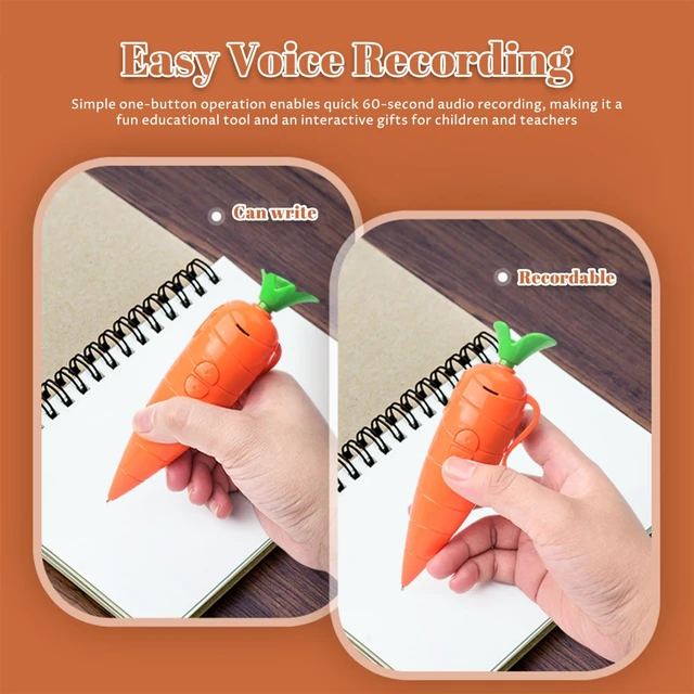 Alt view image 4 of 7 - 2Pcs Carrot Pen, Cute 60-Second Voice Recorder for Kids, Smooth-Writing Ballpoint Pen - Fun & Creative Gifts for Kids, Students, Teachers