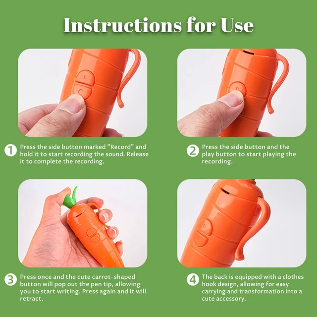 Alt view image 6 of 7 - 2Pcs Carrot Pen, Cute 60-Second Voice Recorder for Kids, Smooth-Writing Ballpoint Pen - Fun & Creative Gifts for Kids, Students, Teachers