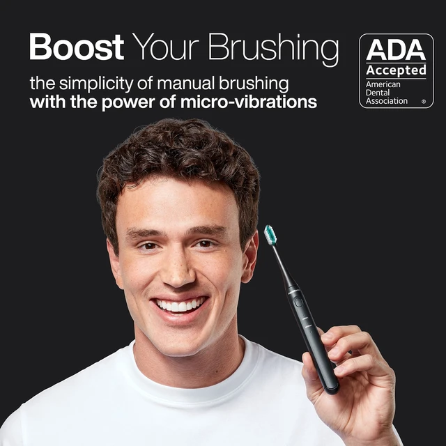 Alt view image 3 of 7 - Icon Micro-Vibrating Manual Toothbrush - ADA-Accepted - Onyx | Gentle Soft Bristle Toothbrush, Rechargeable, 2 Brushing Modes, Smart Timer, 30+ Day Battery, Travel Case, Magnetic Holder