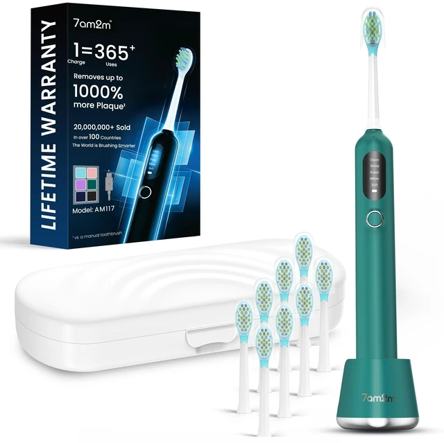 Main image of Sonic Electric Toothbrush for Adults&Kids, 8 Brush Heads&Travel Case | 40000VPM Powered Rechargeable Toothbrush, One Charge for 365 Uses,Type-C&5 Modes,Smart Timer,IPX7 Waterproof,Peacock Green