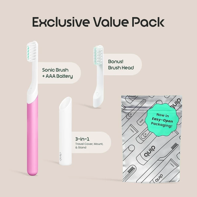 Alt view image 6 of 6 - Sonic Electric Toothbrush for Adults, Extra Brush Head, Magenta | Includes 2 Brush Heads and Travel Cover Mount, AAA Battery, 3 Month Battery Life, 2 Minute Timed Brushing, Travel Ready
