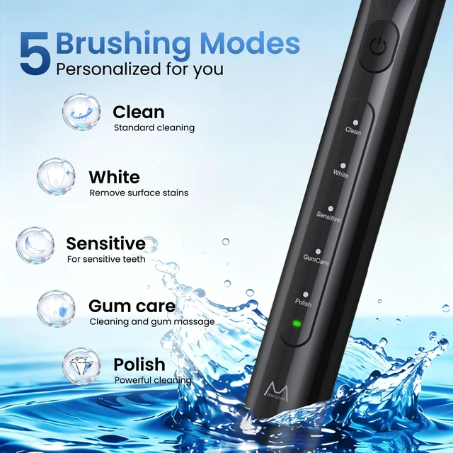 Alt view image 3 of 7 - Electric Toothbrush for Adults, 180-Day Battery, Black | 55000 VPM Sonic Toothbrush for Deep Cleaning, 5 Modes with Smart Timer, 4 Brush Heads