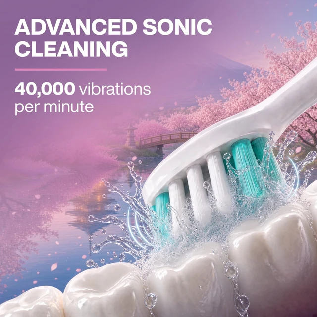 Alt view image 3 of 6 - Vibe World Whitening Electric Toothbrush - Tokyo Cherry Blossom | ADA Accepted Electric Toothbrush - 8 Brush Heads & Travel Case 40,000 VPM Motor & Wireless Charging - 4 Modes w Smart Timer
