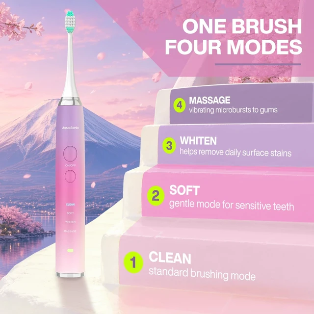 Alt view image 4 of 6 - Vibe World Whitening Electric Toothbrush - Tokyo Cherry Blossom | ADA Accepted Electric Toothbrush - 8 Brush Heads & Travel Case 40,000 VPM Motor & Wireless Charging - 4 Modes w Smart Timer
