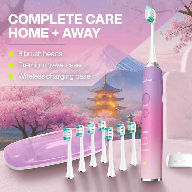 Alt view image 5 of 6 - Vibe World Whitening Electric Toothbrush - Tokyo Cherry Blossom | ADA Accepted Electric Toothbrush - 8 Brush Heads & Travel Case 40,000 VPM Motor & Wireless Charging - 4 Modes w Smart Timer