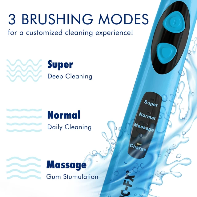 Alt view image 2 of 7 - Solo Electric Toothbrush w/ 10 Brush Heads + 1 Interdental, Charcoal Bristles, Rechargeable, Charging/Storage Base, 3 Brush Modes, Smart Timer, 2 Months Use on Full Charge, Blue Color