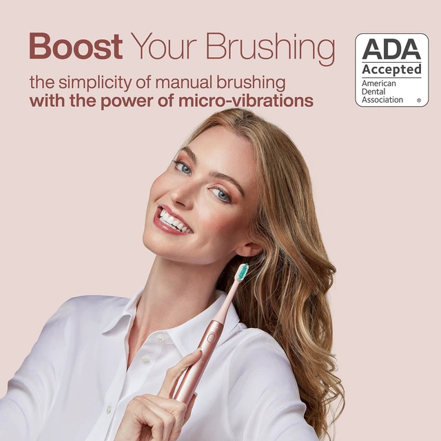 Alt view image 3 of 7 - Icon Micro-Vibrating Manual Toothbrush - ADA-Accepted - Blush | Gentle Soft Bristle Toothbrush, Rechargeable, 2 Brushing Modes, Smart Timer, 30+ Day Battery, Travel Case, Magnetic Holder