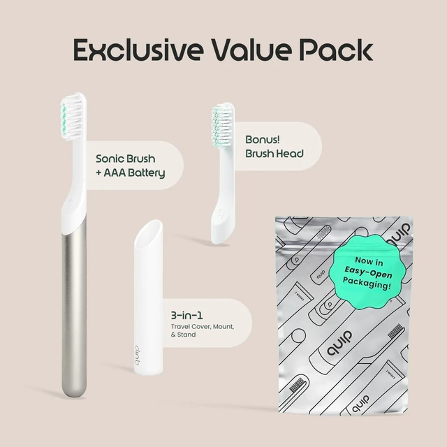 Alt view image 6 of 6 - Sonic Electric Toothbrush, Extra Brush Head, Metal Handle, Moonlight | Includes 2 Brush Heads and Travel Cover Mount, AAA Battery, 3 Month Battery Life, 2 Minute Timed Brushing, Travel Ready