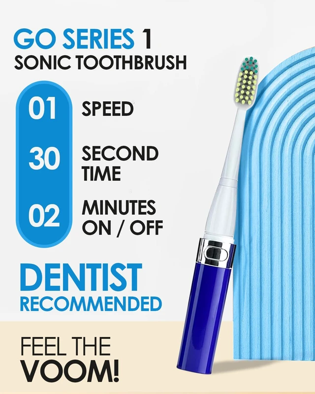 Alt view image 2 of 7 - Electric Toothbrush for Adults Go 1 Series (Royal Blue) 2 Speed 22,000 Strokes/Minute w/AAA Battery Bathroom Essentials & Travel Essentials TSA Approved