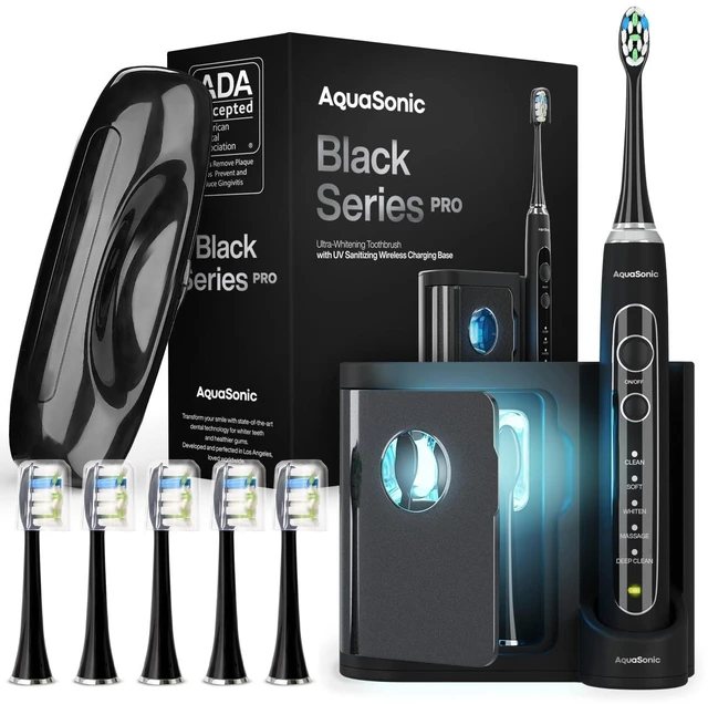 Main image of Black Series PRO UV Ultra-Whitening Electric Toothbrush 5 Modes & Smart Timers UV Sanitizing Base, Premium Travel Case & 6 Proflex Brush Heads ADA Accepted