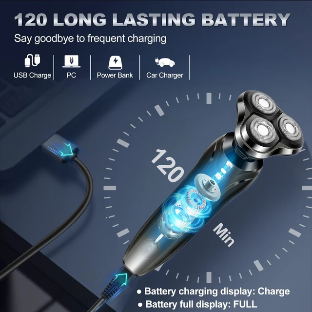 Alt view image 6 of 7 - Electric Razor for Men, Men's Rotary Shavers, Waterproof,Wet and Dry Rechargeable Electric Shaver for Men's Faces with a Cordless and Floating Head, Portable Travel Razor,an Ideal Gift for Men
