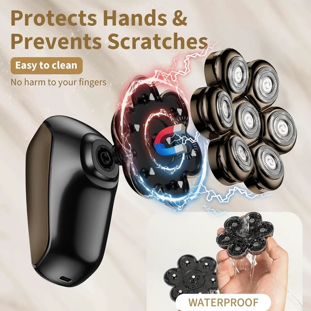 Alt view image 2 of 7 - Head Shavers for Bald Men: 5-in-1 IPX7 Waterproof Grooming Kit - 7D Floating Electric Razor with Magnetic Removable Head - Wet/Dry LED Display - Type-C Fast Charging, Black