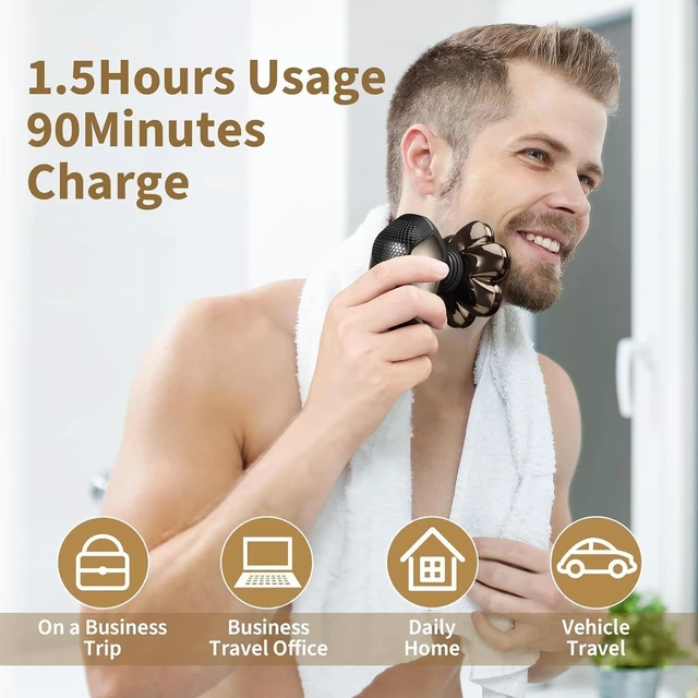 Alt view image 6 of 7 - Head Shavers for Bald Men: 5-in-1 IPX7 Waterproof Grooming Kit - 7D Floating Electric Razor with Magnetic Removable Head - Wet/Dry LED Display - Type-C Fast Charging, Black