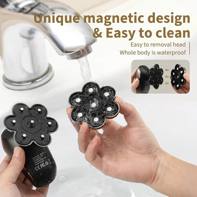 Alt view image 7 of 7 - Head Shavers for Bald Men: 5-in-1 IPX7 Waterproof Grooming Kit - 7D Floating Electric Razor with Magnetic Removable Head - Wet/Dry LED Display - Type-C Fast Charging, Black