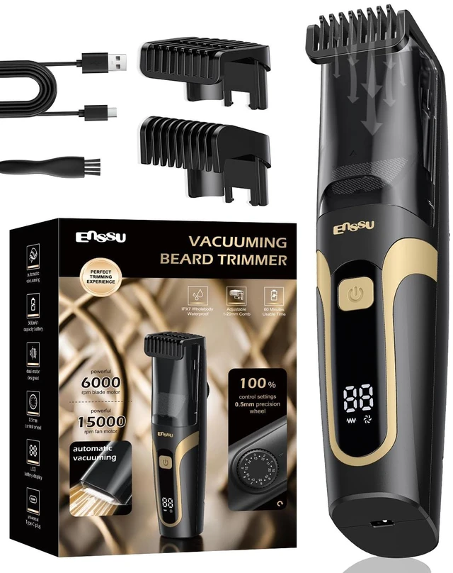 Main image of Vaccum Beard Trimmer for Men USB-C Rechargeable,Beard Trimmers with 2 Comb | Electric Mustache Trimmer,1-20mm Adjustable Dial,LED Display,Waterproof,for Face, Stubble,Travel Use, Easy to Clea