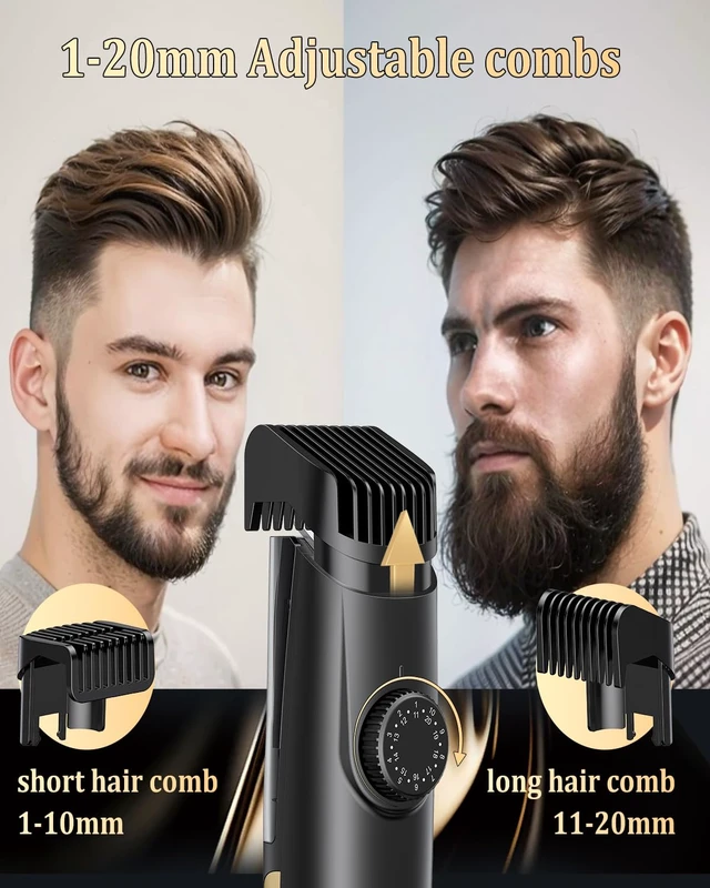 Alt view image 3 of 7 - Vaccum Beard Trimmer for Men USB-C Rechargeable,Beard Trimmers with 2 Comb | Electric Mustache Trimmer,1-20mm Adjustable Dial,LED Display,Waterproof,for Face, Stubble,Travel Use, Easy to Clea