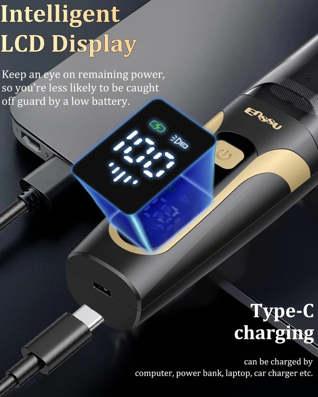 Alt view image 4 of 7 - Vaccum Beard Trimmer for Men USB-C Rechargeable,Beard Trimmers with 2 Comb | Electric Mustache Trimmer,1-20mm Adjustable Dial,LED Display,Waterproof,for Face, Stubble,Travel Use, Easy to Clea
