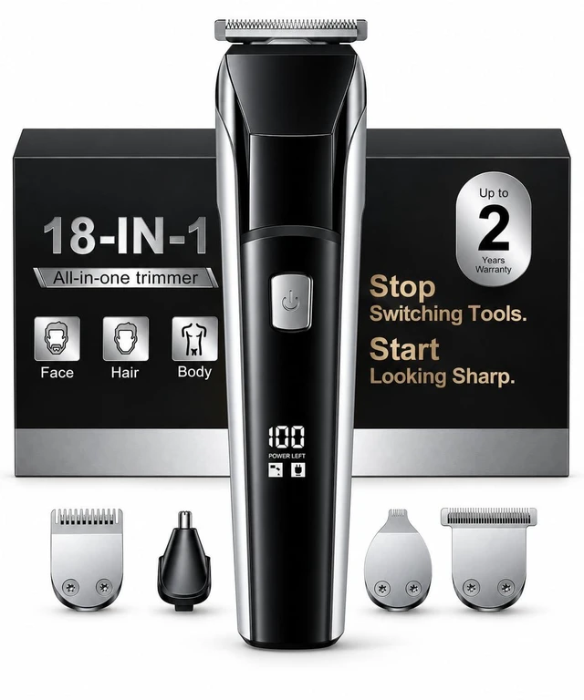 Main image of Beard Trimmer for Men, Electric Razor Hair Clippers for Men, Gifts | 4-in-1 Grooming Kit With Guide Combs for Beard, Body, Hair, Nose, Ear, IPX7 Waterproof, USB-C Charging, Gifts for men