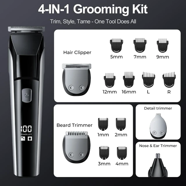 Alt view image 7 of 7 - Beard Trimmer for Men, Electric Razor Hair Clippers for Men, Gifts | 4-in-1 Grooming Kit With Guide Combs for Beard, Body, Hair, Nose, Ear, IPX7 Waterproof, USB-C Charging, Gifts for men