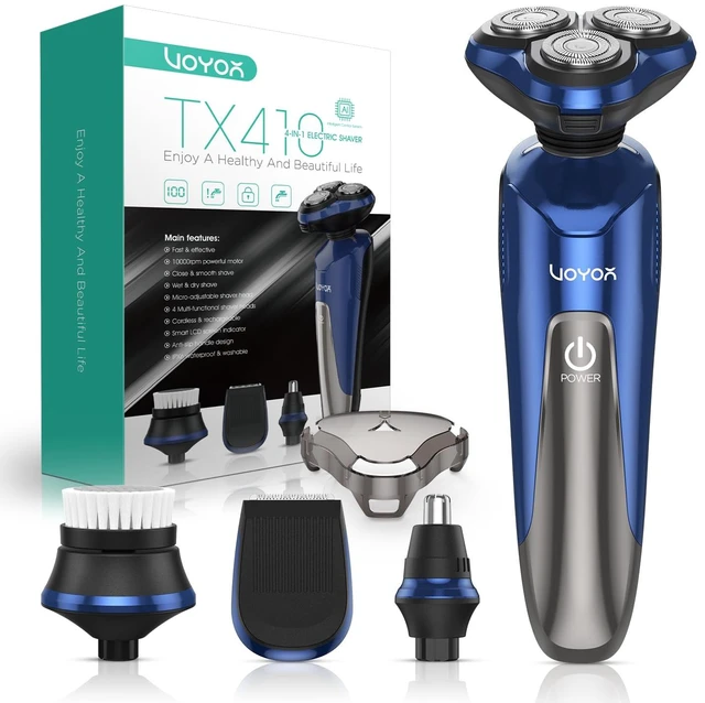 Main image of Electric Razor for Men Wet & Dry, 3D Rotary Electric Shavers for Men | 4 Multifunctional Heads, Cordless Shaving, Fully Waterproof, LCD, Anti-slip Grip, Long Lasting, Travel Lock, Gifts TX410 Blue