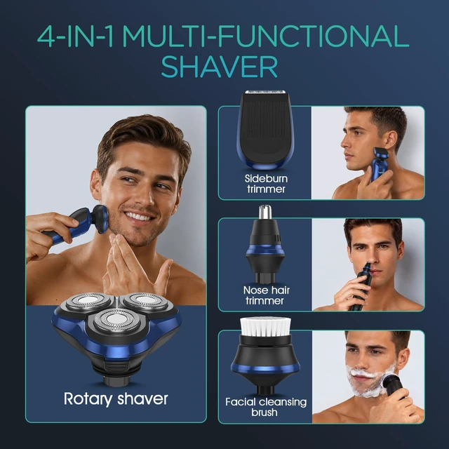 Alt view image 6 of 7 - Electric Razor for Men Wet & Dry, 3D Rotary Electric Shavers for Men | 4 Multifunctional Heads, Cordless Shaving, Fully Waterproof, LCD, Anti-slip Grip, Long Lasting, Travel Lock, Gifts TX410 Blue