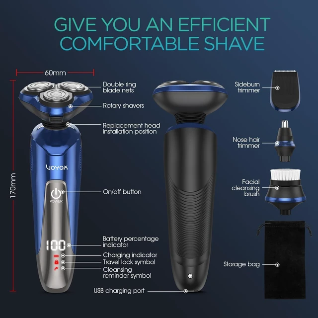 Alt view image 7 of 7 - Electric Razor for Men Wet & Dry, 3D Rotary Electric Shavers for Men | 4 Multifunctional Heads, Cordless Shaving, Fully Waterproof, LCD, Anti-slip Grip, Long Lasting, Travel Lock, Gifts TX410 Blue