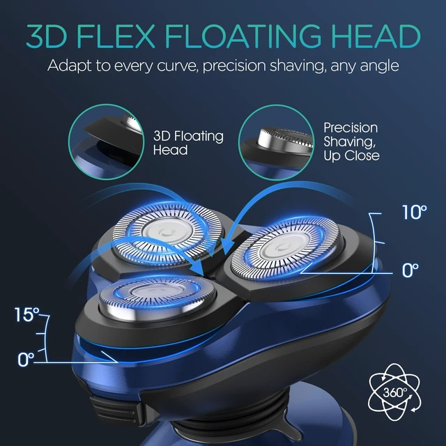 Alt view image 3 of 7 - Electric Razor for Men Wet & Dry, 3D Rotary Electric Shavers for Men | 4 Multifunctional Heads, Cordless Shaving, Fully Waterproof, LCD, Anti-slip Grip, Long Lasting, Travel Lock, Gifts TX410 Blue